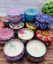 Load image into Gallery viewer, 2 oz. Decorated tin 100% Soy Scented candles