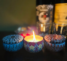 Load image into Gallery viewer, 2 oz. Decorated tin 100% Soy Scented Candles