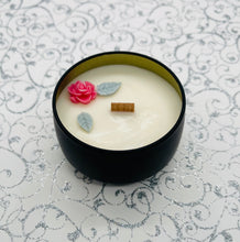Load image into Gallery viewer, 4 oz. Tin 100% Soy Wax Scented Candle with Deco