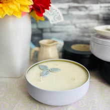 Load image into Gallery viewer, 16 oz. Flat Tin 100% Soy Wax Scented Candle with Deco