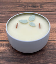 Load image into Gallery viewer, 8 oz. Tin 100% Soy Wax Scented Candle with Deco