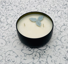 Load image into Gallery viewer, 8 oz. Tin 100% Soy Wax Scented Candle with Deco