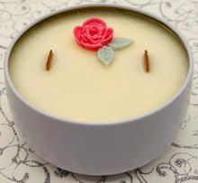 Load image into Gallery viewer, 8 oz. Tin 100% Soy Wax Scented Candle with Deco
