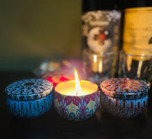 Load image into Gallery viewer, 2 oz. Decorated tin 100% Soy Scented candles