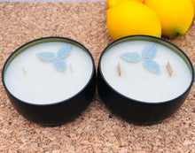 Load image into Gallery viewer, 8 oz. Tin 100% Soy Wax Scented Candle with Deco