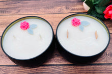 Load image into Gallery viewer, 8 oz. Tin 100% Soy Wax Scented Candle with Deco