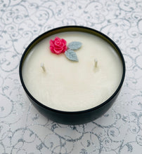 Load image into Gallery viewer, 8 oz. Tin 100% Soy Wax Scented Candle with Deco