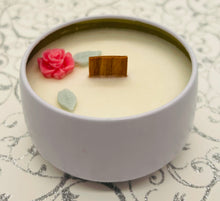 Load image into Gallery viewer, 4 oz. Tin 100% Soy Wax Scented Candle with Deco
